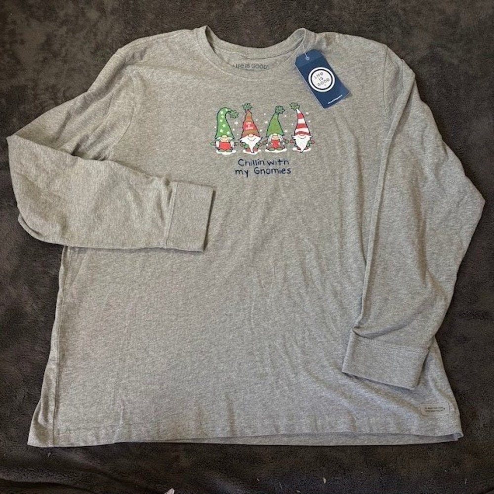 Life is Good Mens XXL Gray Long Sleeve Crusher Tee Chillin With My Gnomies NWT